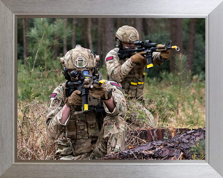 Two Royal Marines Commandos with weapons Photo Print - Bravo Company Hampshire Prints 10 x 8 Silver Frame No
