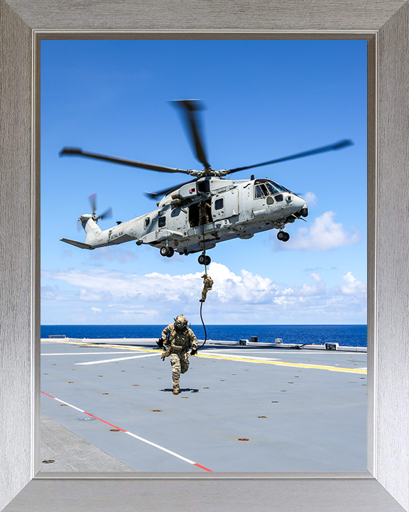 Royal Marine Commando Fast Roping 2025 Photo Print - 42 Commando Hampshire Prints 10 x 8 Silver Frame No
