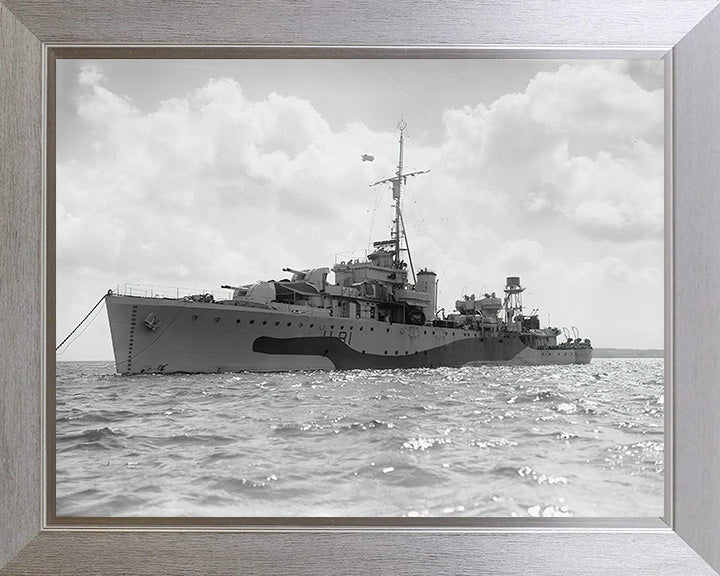 HMS Stork (L81) Photo Print - At Anchor - Royal Navy Bittern Class Sloop Hampshire Prints 10 x 8 Silver Frame No