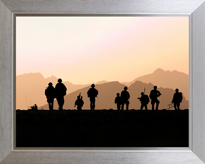 Royal Marine Commandos silhouettes Photo Print - 45 Commando Hampshire Prints 10 x 8 Silver Frame No