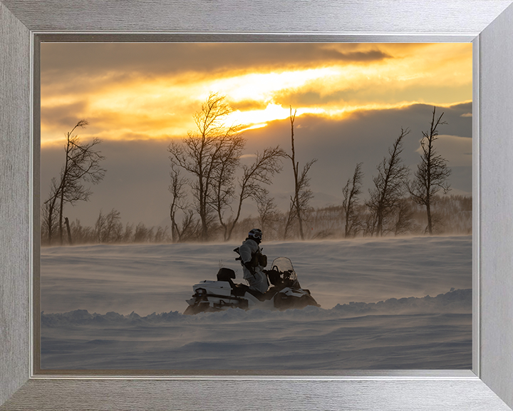 Royal Marine Commando on a Snowmobile Photo Print - SRS Hampshire Prints 10 x 8 Silver Frame No