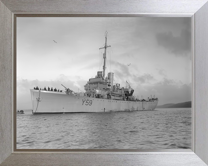 HMS Fishguard (Y59) Photo Print - At Anchor - Royal Navy Banff Class Sloop Hampshire Prints 10 x 8 Silver Frame No