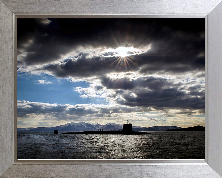 HMS Victorious (S29) Photo Print - Silhouette - Royal Navy Vanguard Class Submarine Hampshire Prints 10 x 8 Silver Frame No
