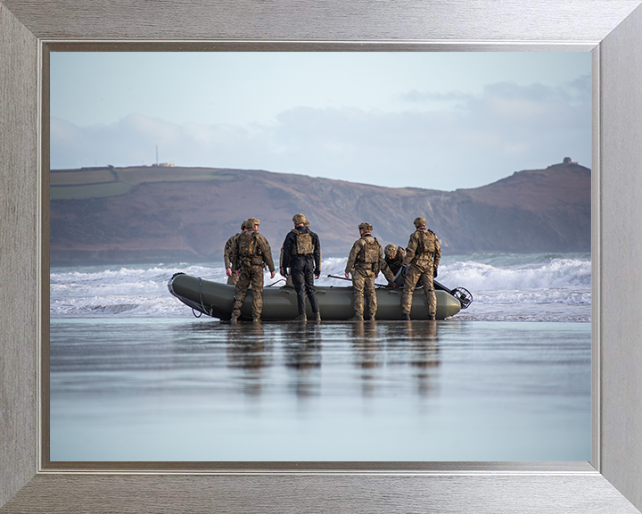 Royal Marines Commandos with Rigid Hull Inflatable Boat Photo Print - 47 Commando Hampshire Prints 10 x 8 Silver Frame No