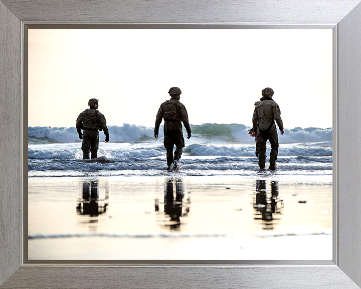 Royal Marines beach Landing Portrait Photo Print - 40 Commando Hampshire Prints 10 x 8 Silver Frame No