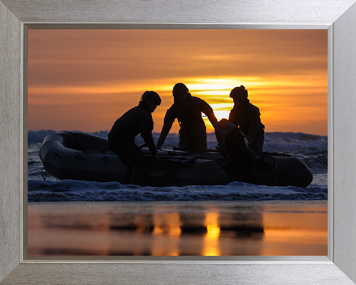 Royal Marines beach Landing at sunset Photo Print - 47 Commando Hampshire Prints 10 x 8 Silver Frame No