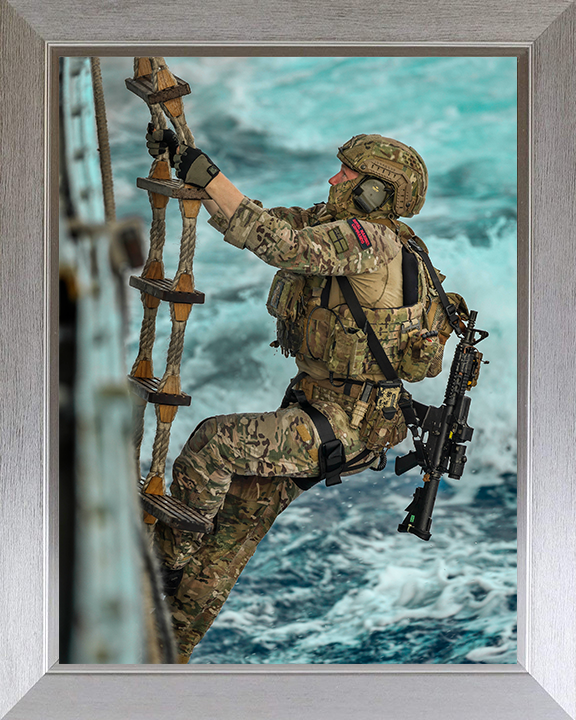 Royal Marine Commando on pilot Ladder boarding Photo Print Hampshire Prints 10 x 8 Silver Frame No