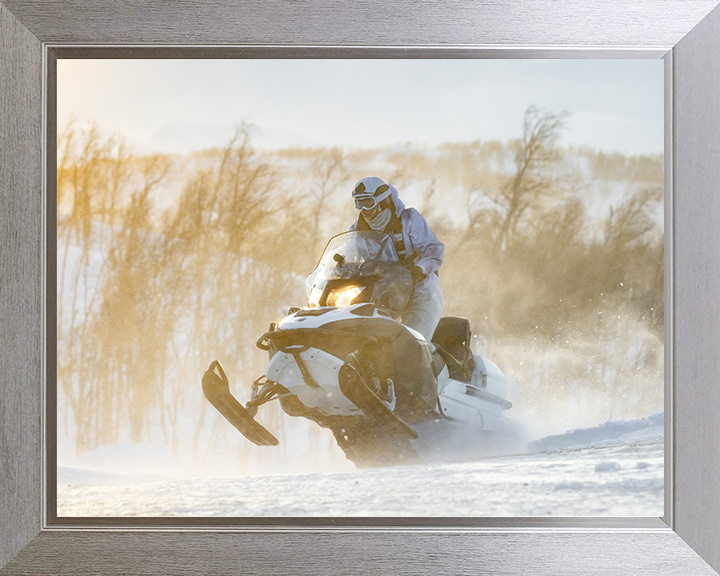 Royal Marine Commando on a Snowmobile Photo Print - SRS Hampshire Prints 10 x 8 Silver Frame No
