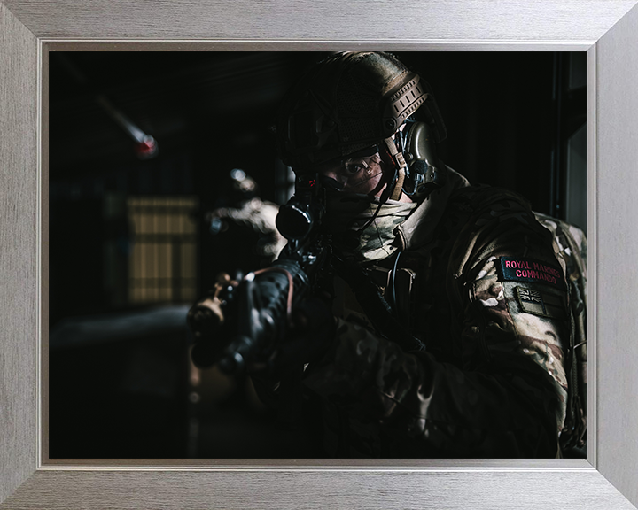 Royal Marines Commando in the shadows Photo Print Hampshire Prints 10 x 8 Silver Frame No