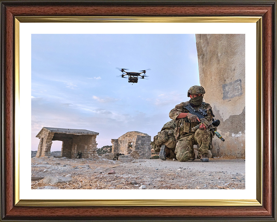 Royal Marine Commando with Drone Photo Print - 40 Commando Hampshire Prints 10 x 8 Classic Frame Yes
