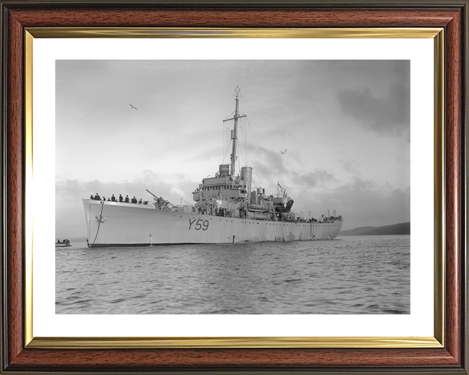 HMS Fishguard (Y59) Photo Print - At Anchor - Royal Navy Banff Class Sloop Hampshire Prints 10 x 8 Classic Frame Yes