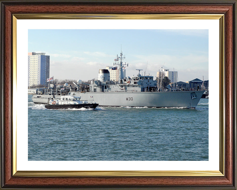 HMS Ledbury (M30) Photo Print - Entering Portsmouth Harbour - Royal Navy Hunt Class Minesweeper Hampshire Prints 10 x 8 Classic Frame Yes