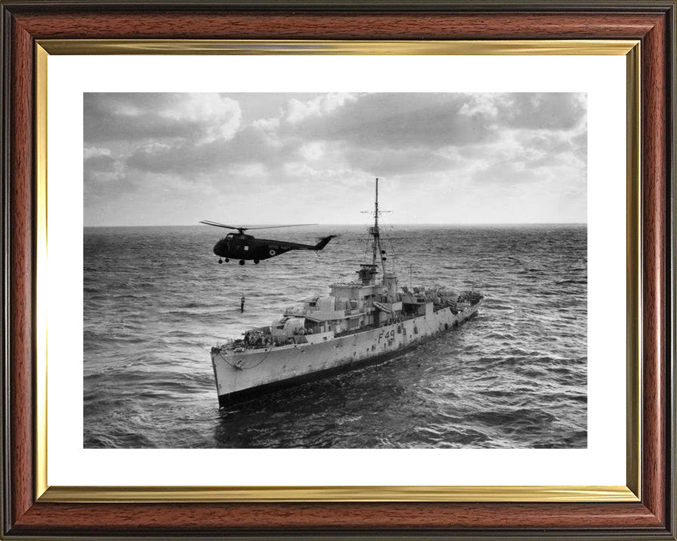 HMS Pheasant (F49) (U49) Photo Print - With Helicopter - Royal Navy Black Swan Class Sloop Hampshire Prints 10 x 8 Classic Frame Yes