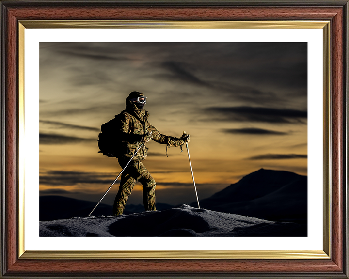 Royal Marine Commando with skis at sunset Photo Print Hampshire Prints 10 x 8 Classic Frame Yes