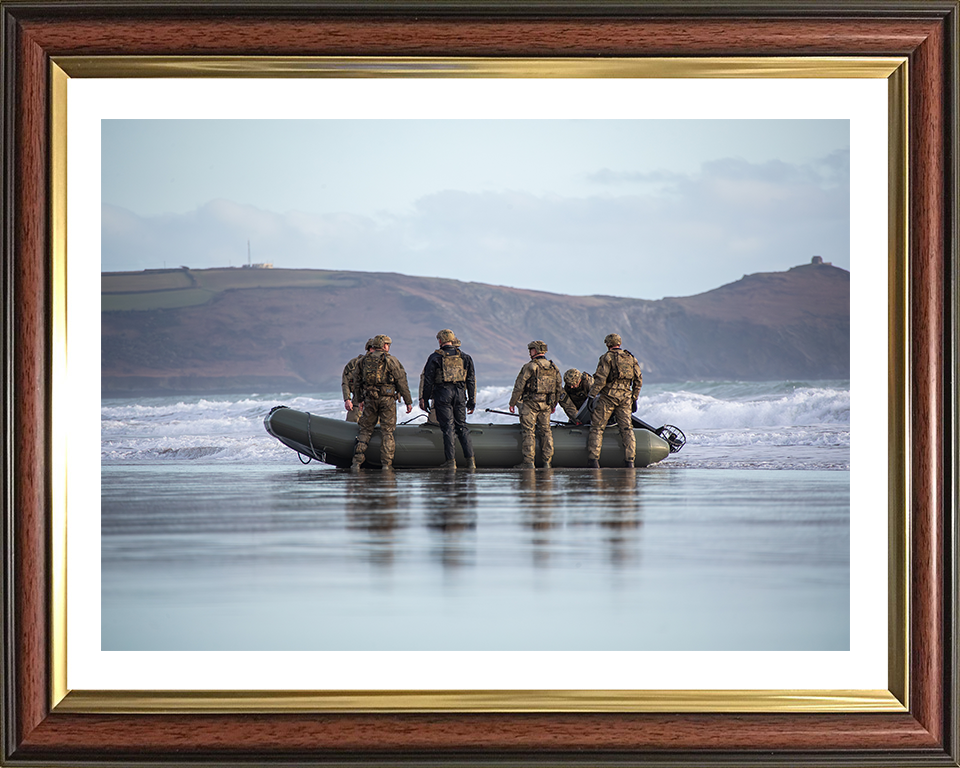 Royal Marines Commandos with Rigid Hull Inflatable Boat Photo Print - 47 Commando Hampshire Prints 10 x 8 Classic Frame Yes
