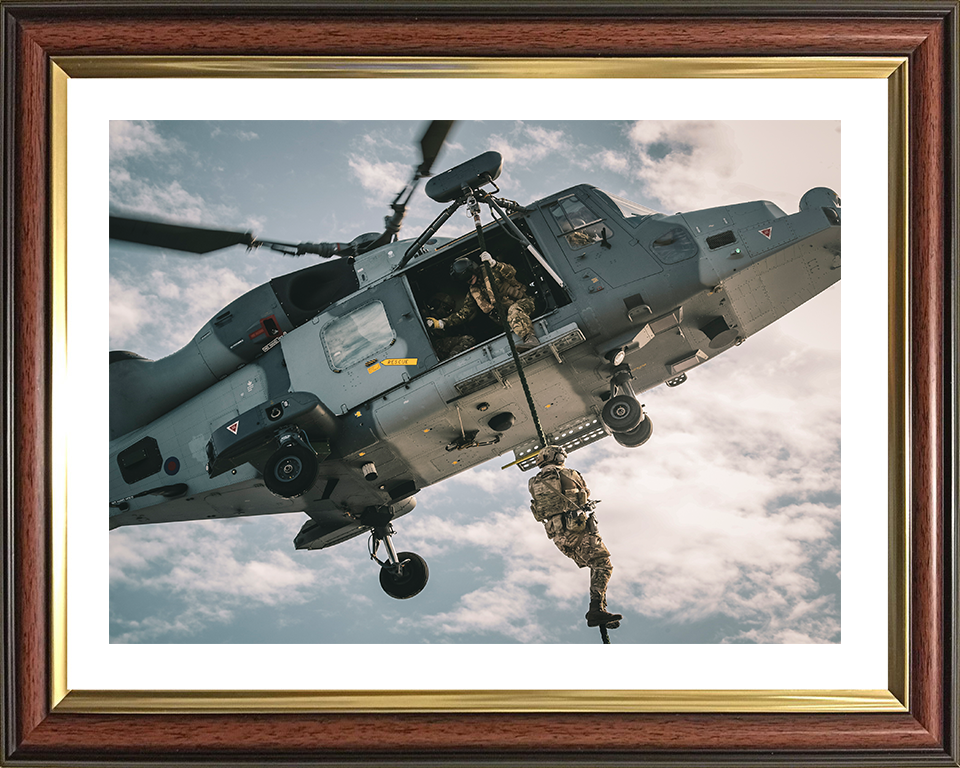 Royal Marine Commando fast roping from a Wildcat Helicopter Photo Print Hampshire Prints 10 x 8 Classic Frame Yes