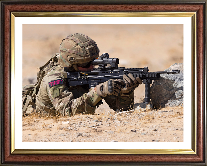 Royal Marine Commando firing Weapon Photo Print - 30 Commando Hampshire Prints 10 x 8 Classic Frame Yes