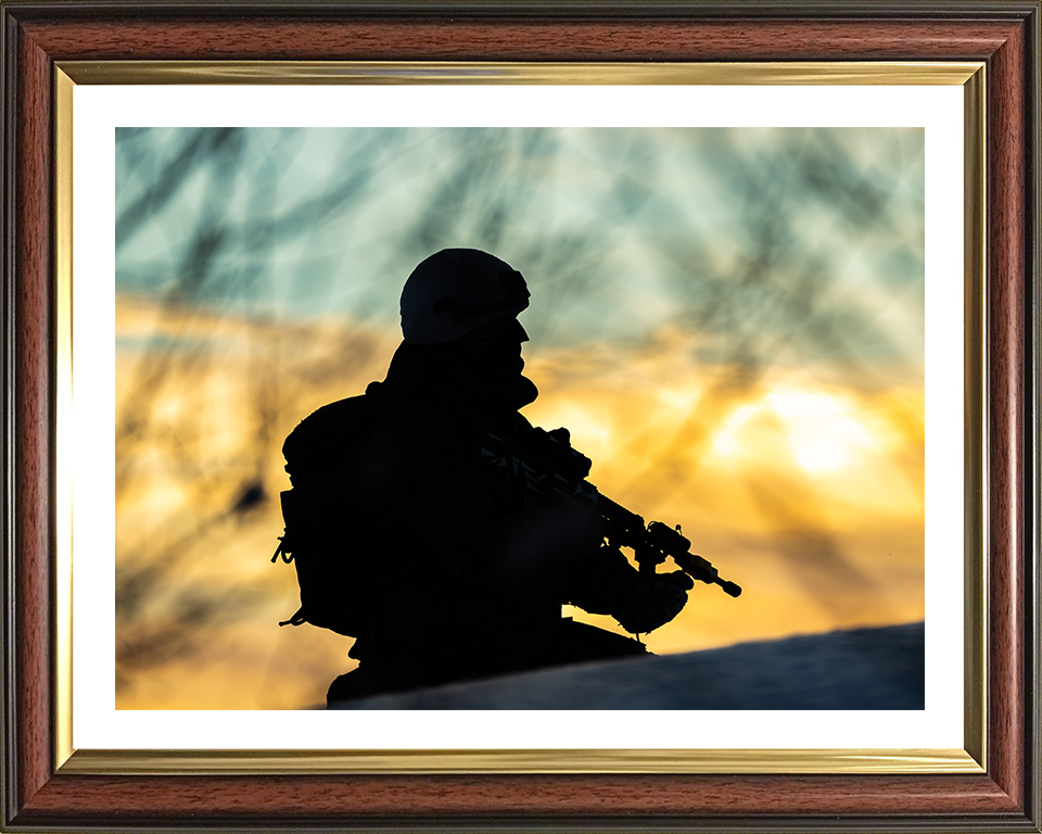 Royal Marine Commando silhouette at sunset Photo Print - 40 Commando Hampshire Prints 10 x 8 Classic Frame Yes