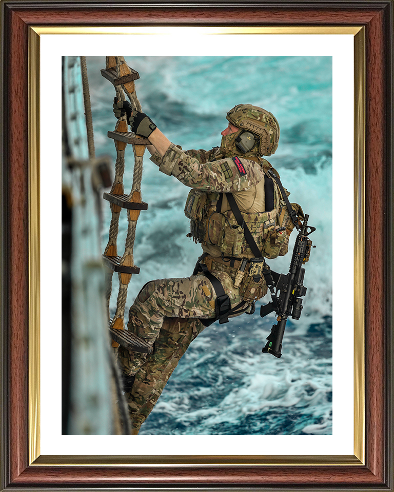 Royal Marine Commando on pilot Ladder boarding Photo Print Hampshire Prints 10 x 8 Classic Frame Yes