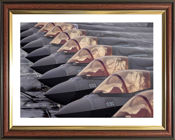 F-35 Lightening Jets lined up Photo Print - Royal Navy Aircraft - RAF Aircraft Hampshire Prints 10 x 8 Classic Frame Yes