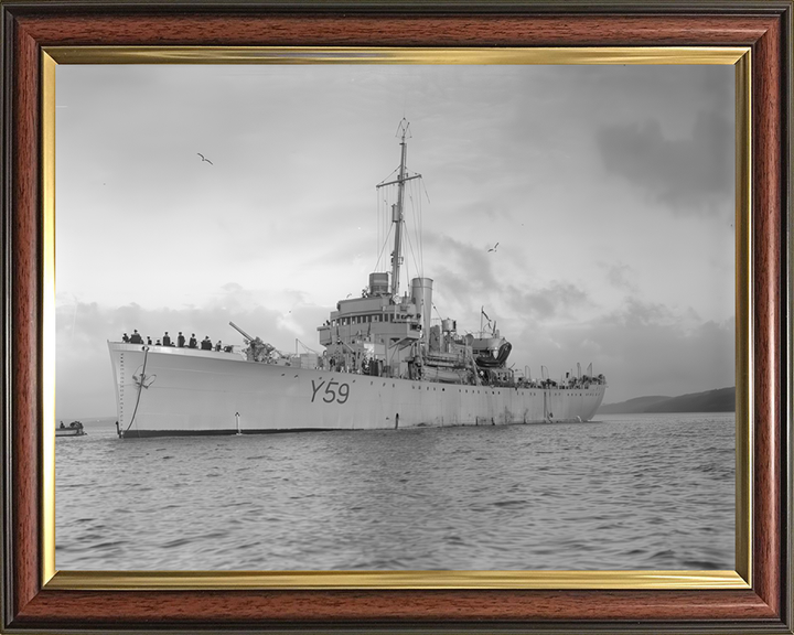 HMS Fishguard (Y59) Photo Print - At Anchor - Royal Navy Banff Class Sloop Hampshire Prints 10 x 8 Classic Frame No