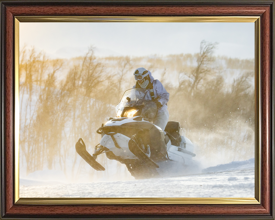 Royal Marine Commando on a Snowmobile Photo Print - SRS Hampshire Prints 10 x 8 Classic Frame No