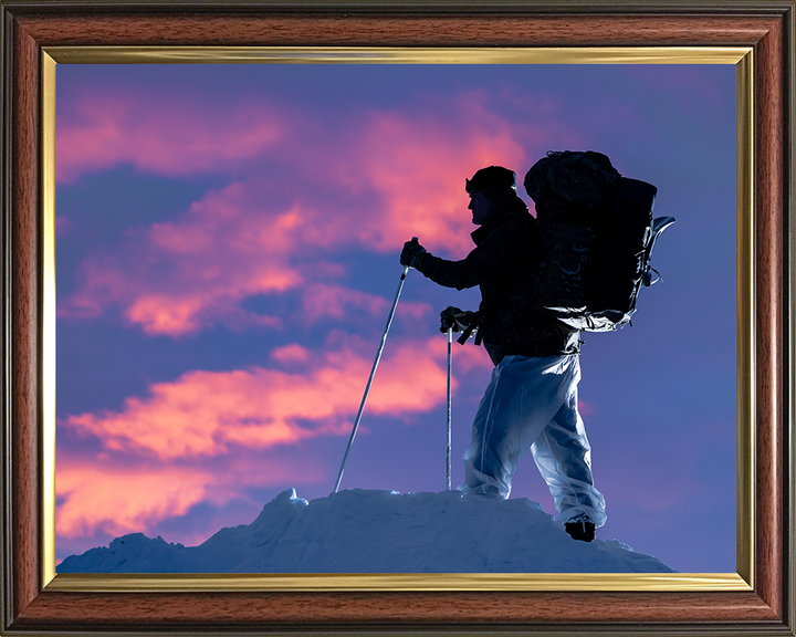 Royal Marine Commando with skis at sunset Photo Print Hampshire Prints 10 x 8 Classic Frame No