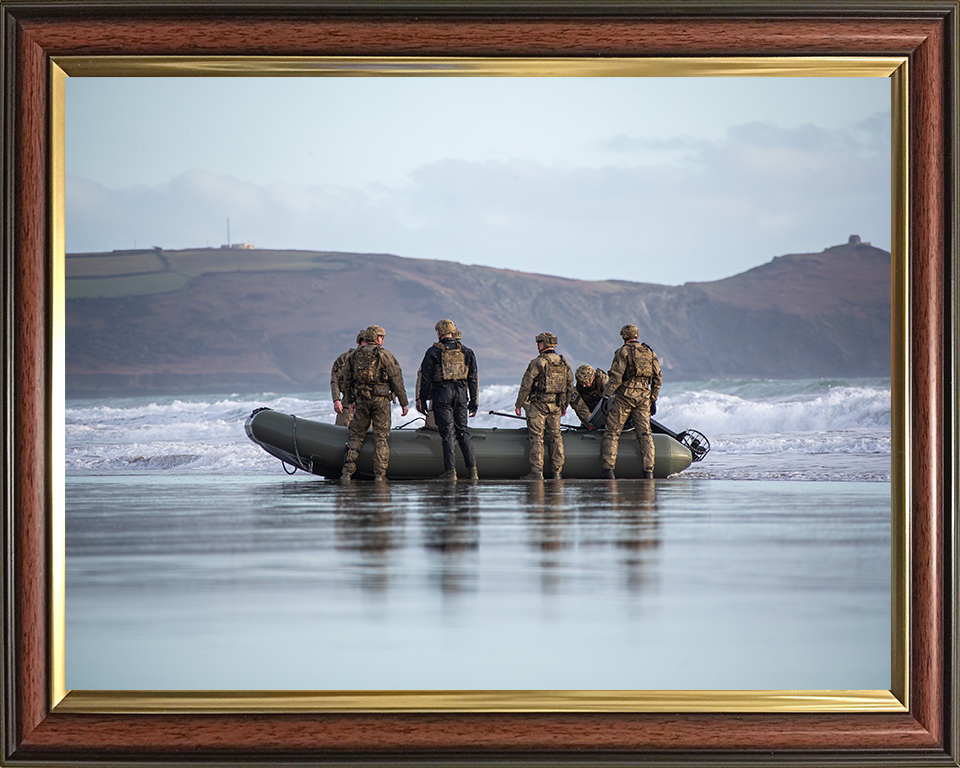Royal Marines Commandos with Rigid Hull Inflatable Boat Photo Print - 47 Commando Hampshire Prints 10 x 8 Classic Frame No