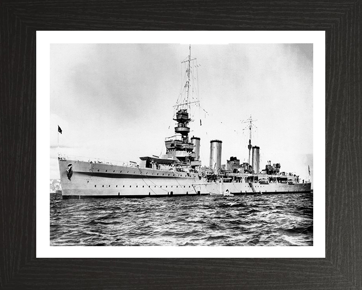 HMS Emerald (D66) Photo Print - At Anchor - Royal Navy Emerald Class Light Cruiser Hampshire Prints 10 x 8 Black Frame Yes