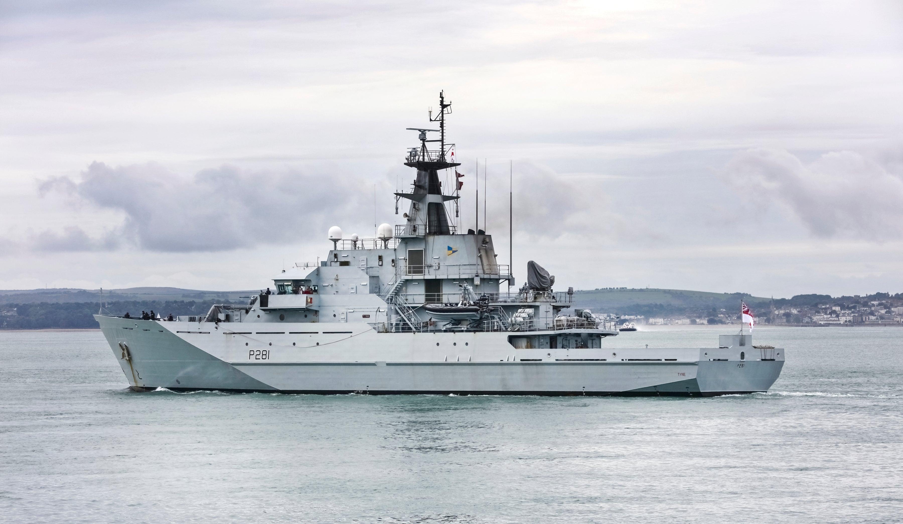 HMS Tyne P281 Port Side View Royal Navy River Class Patrol Vessel HMS Tyne P281 Port Side View Royal Navy River Class Patrol Vessel