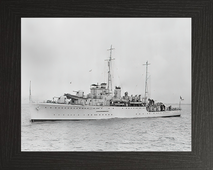 HMS Auckland (L61) Photo Print - Port Side View - Royal Navy Egret Class Sloop Hampshire Prints 10 x 8 Black Frame No