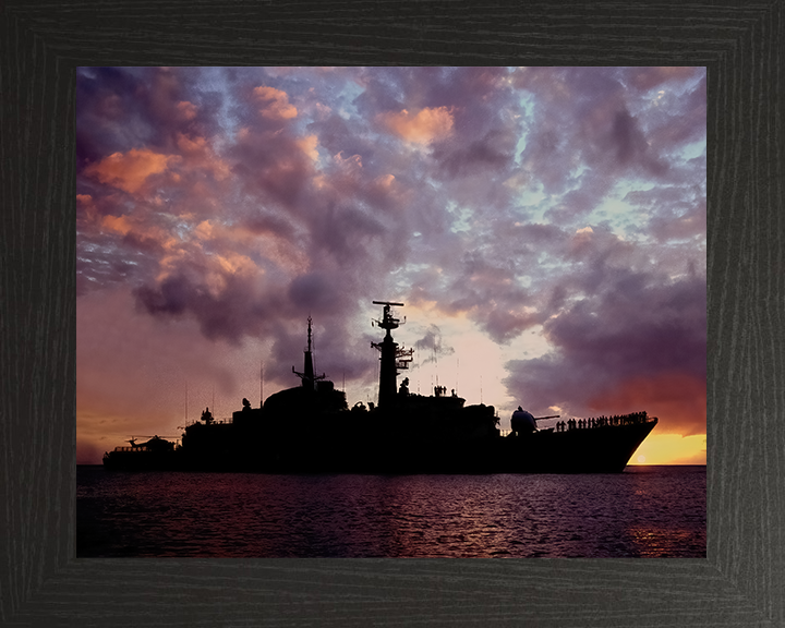 HMS Active (F171) Photo Print - At Sunset - Royal Navy Type 21 Frigate Hampshire Prints 10 x 8 Black Frame No