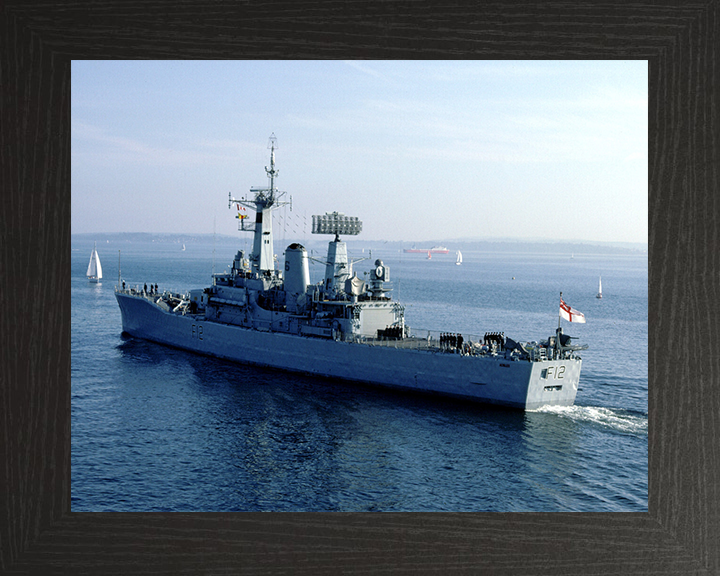 HMS Achilles (F12) Photo Print - Leaving Harbour - Royal Navy Leander Class Frigate Hampshire Prints 10 x 8 Black Frame No