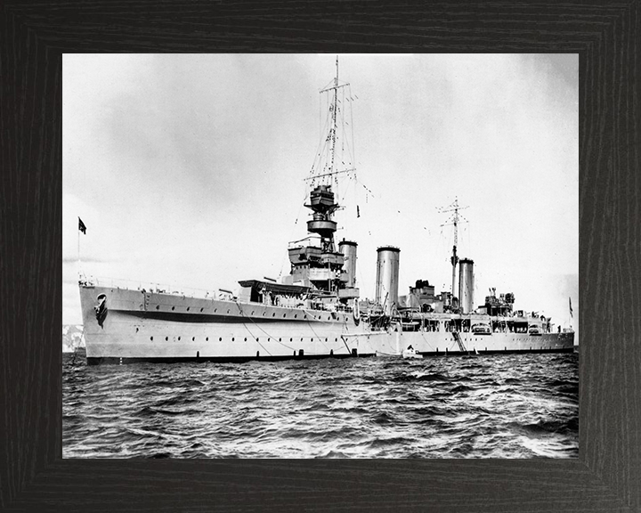 HMS Emerald (D66) Photo Print - At Anchor - Royal Navy Emerald Class Light Cruiser Hampshire Prints 10 x 8 Black Frame No