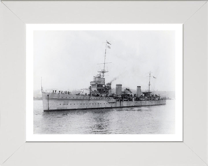 HMS Enterprise (D52) Photo Print - Port Side View - Royal Navy Emerald Class Light Cruiser Hampshire Prints 10 x 8 White Frame Yes