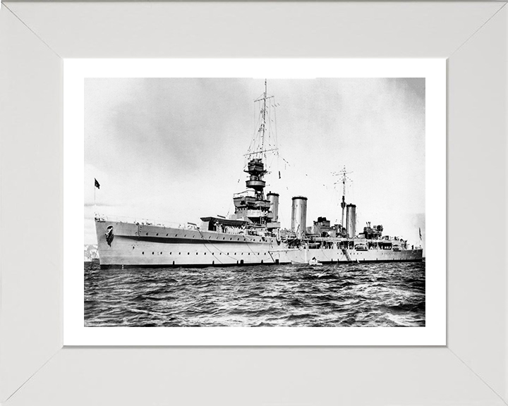 HMS Emerald (D66) Photo Print - At Anchor - Royal Navy Emerald Class Light Cruiser Hampshire Prints 10 x 8 White Frame Yes