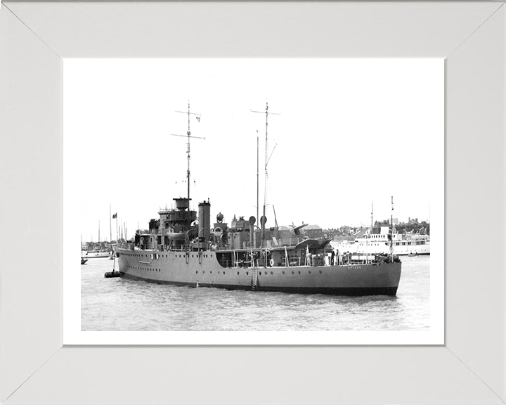 HMS Bittern (L07) Photo Print - At A Buoy - Royal Navy Bittern Class Sloop Hampshire Prints 10 x 8 White Frame Yes
