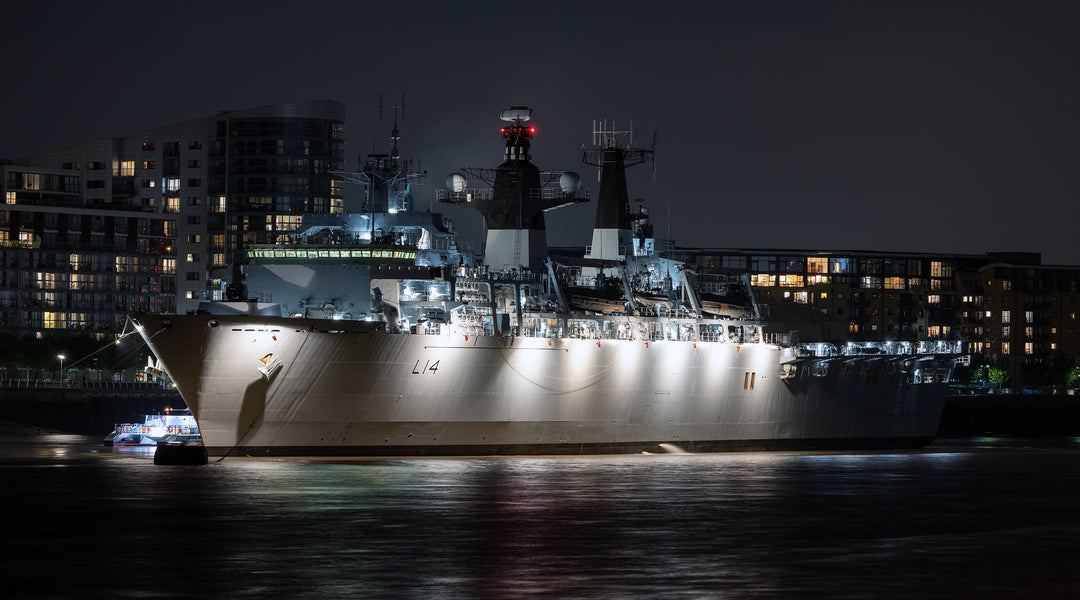 HMS Albion (L14) Photo Print - In Harbour At Night - Royal Navy Albion Class Amphibious Ship Hampshire Prints 6 x 4 No Frame No