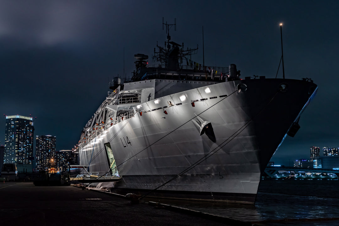 HMS Albion (L14) Photo Print - Floodlit - Royal Navy Albion Class Amphibious Ship Hampshire Prints 6 x 4 No Frame No