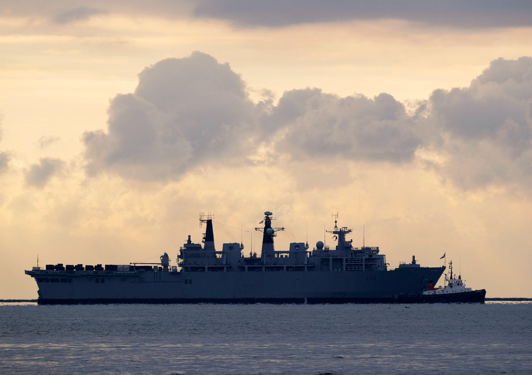 HMS Albion (L14) Photo Print - Starboard Beam View at Sunset - Royal Navy Albion Class Amphibious Ship Hampshire Prints 6 x 4 No Frame No