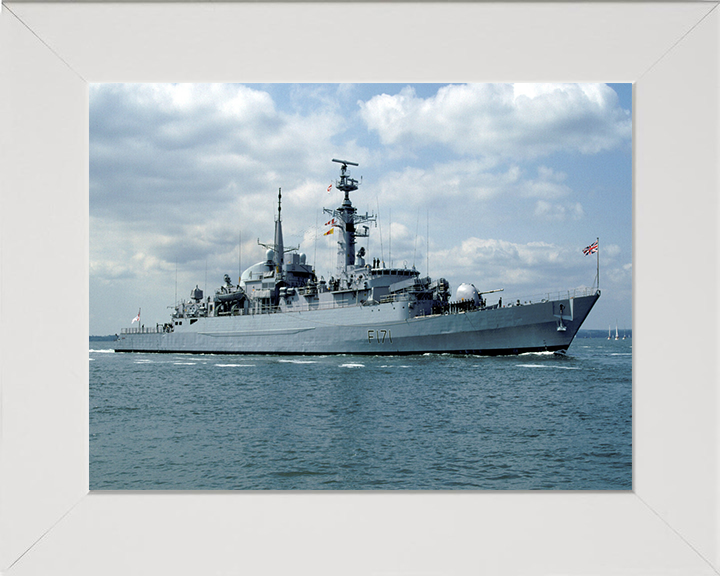 HMS Active (F171) Photo Print - Starboard View - Royal Navy Type 21 Frigate Hampshire Prints 10 x 8 White Frame No