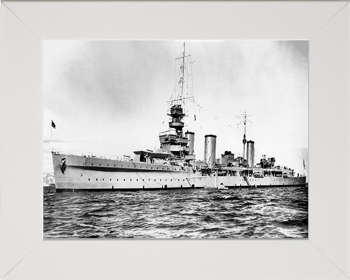 HMS Emerald (D66) Photo Print - At Anchor - Royal Navy Emerald Class Light Cruiser Hampshire Prints 10 x 8 White Frame No