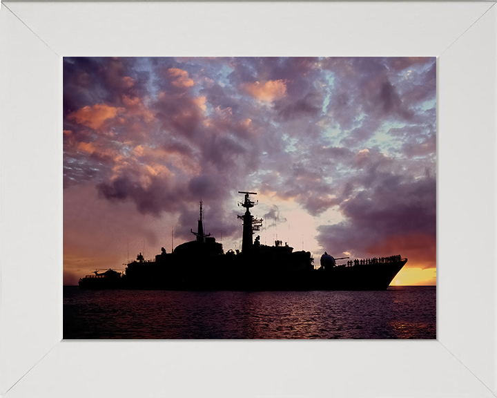HMS Active (F171) Photo Print - At Sunset - Royal Navy Type 21 Frigate Hampshire Prints 10 x 8 White Frame No