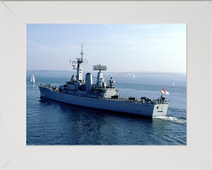 HMS Achilles (F12) Photo Print - Leaving Harbour - Royal Navy Leander Class Frigate Hampshire Prints 10 x 8 White Frame No