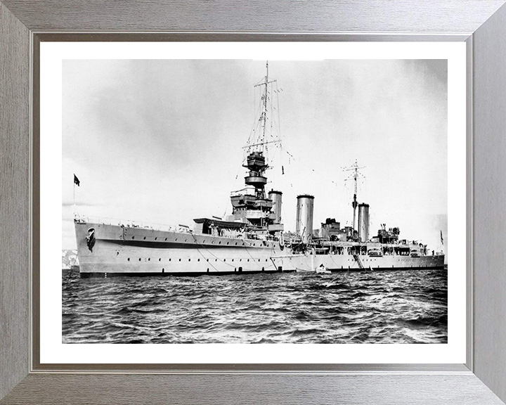 HMS Emerald (D66) Photo Print - At Anchor - Royal Navy Emerald Class Light Cruiser Hampshire Prints 10 x 8 Silver Frame Yes
