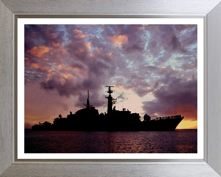 HMS Active (F171) Photo Print - At Sunset - Royal Navy Type 21 Frigate Hampshire Prints 10 x 8 Silver Frame Yes