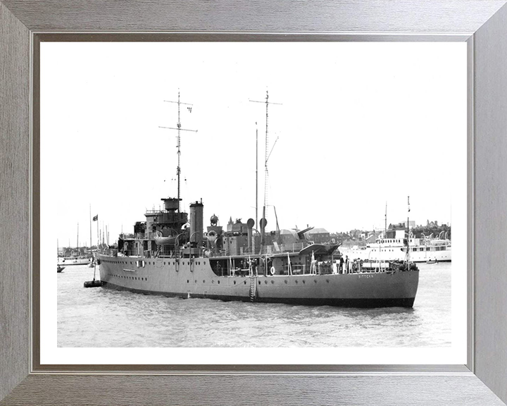 HMS Bittern (L07) Photo Print - At A Buoy - Royal Navy Bittern Class Sloop Hampshire Prints 10 x 8 Silver Frame Yes