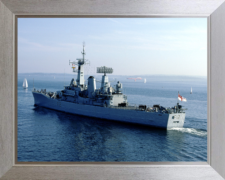 HMS Achilles (F12) Photo Print - Leaving Harbour - Royal Navy Leander Class Frigate Hampshire Prints 10 x 8 Silver Frame No