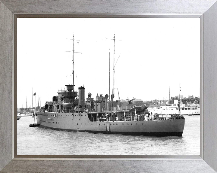 HMS Bittern (L07) Photo Print - At A Buoy - Royal Navy Bittern Class Sloop Hampshire Prints 10 x 8 Silver Frame No