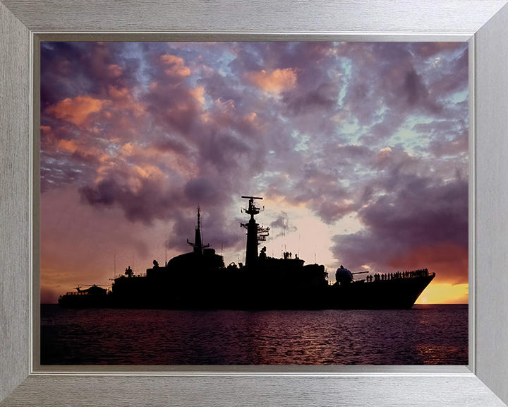 HMS Active (F171) Photo Print - At Sunset - Royal Navy Type 21 Frigate Hampshire Prints 10 x 8 Silver Frame No